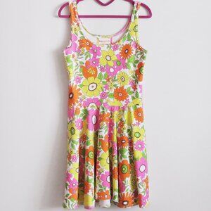 Kate Gabrielle retro floral pink and orange sample mini dress size Small